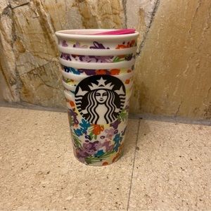 Starbucks Coffee 2016 Flower Floral Travel Tumbler Mug w Lid 10 oz